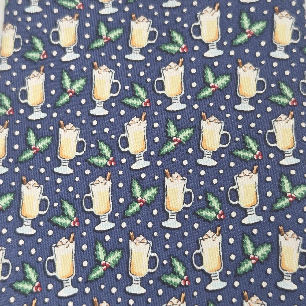 Vineyard‎ Vines Tie Holiday Eggnog Party Drinks Holly Christmas USA Holiday Blue